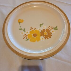 Vtg USA Homer Laughlin Stoneware Dinner Platter Floral Brown Rim 12.5"